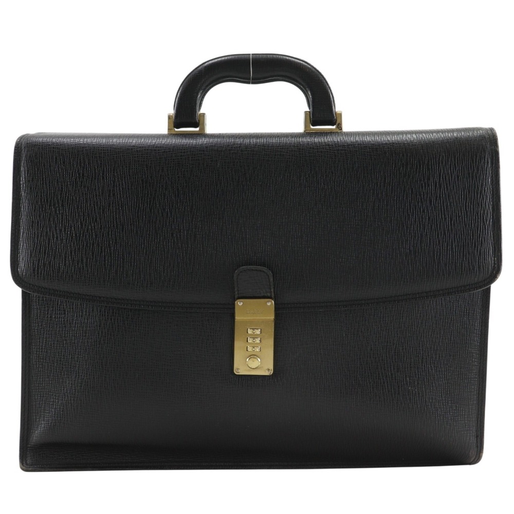Bally Briefcase Business Bag Leather Black A4 Flap for Men